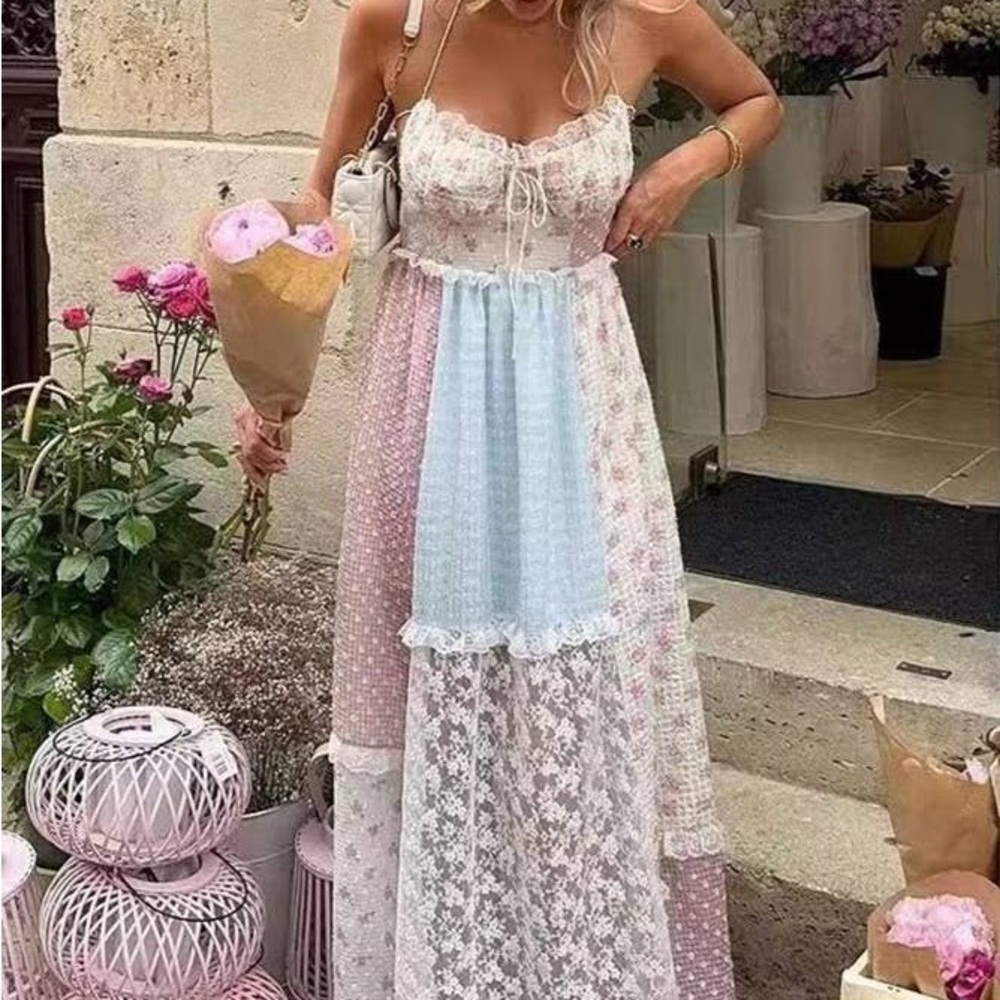 Chic Pastel Patchwork Maxi Dress